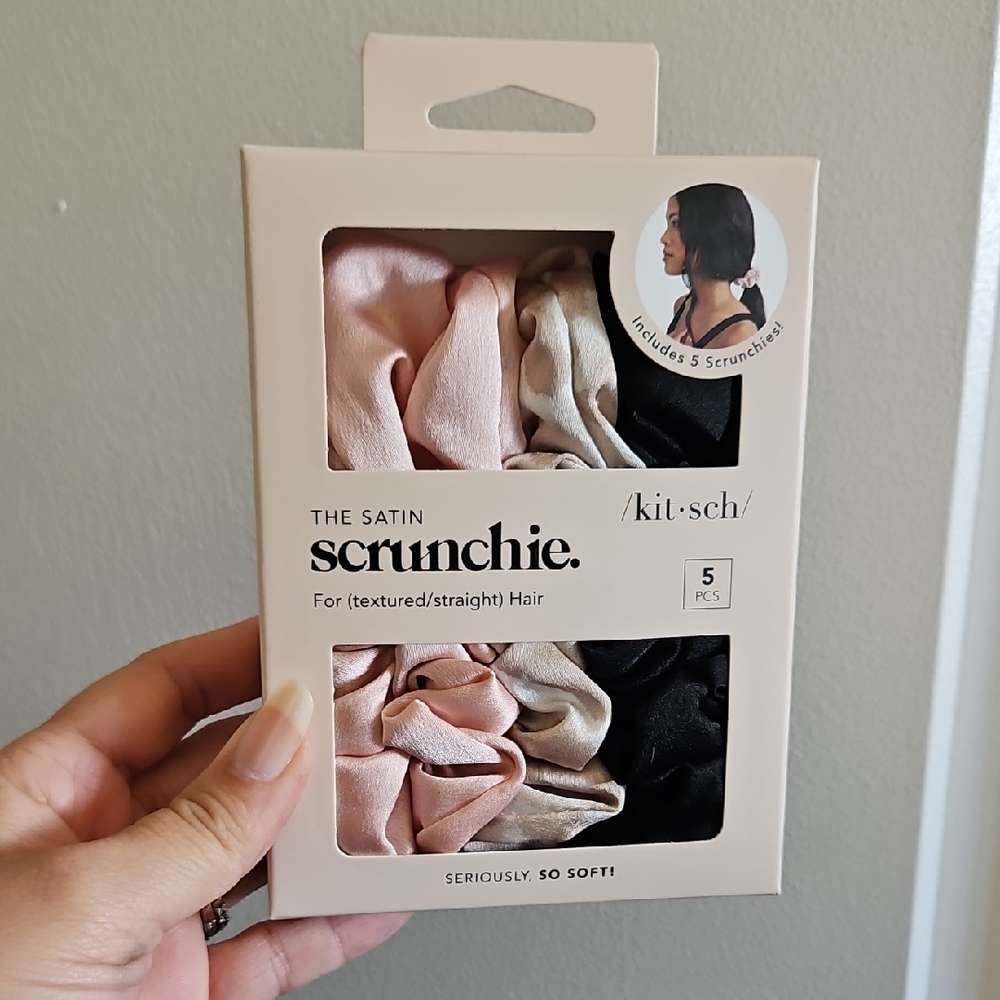 NIB Kitsch Satin Hair Scrunchie Collection - Pink, Cream, Black